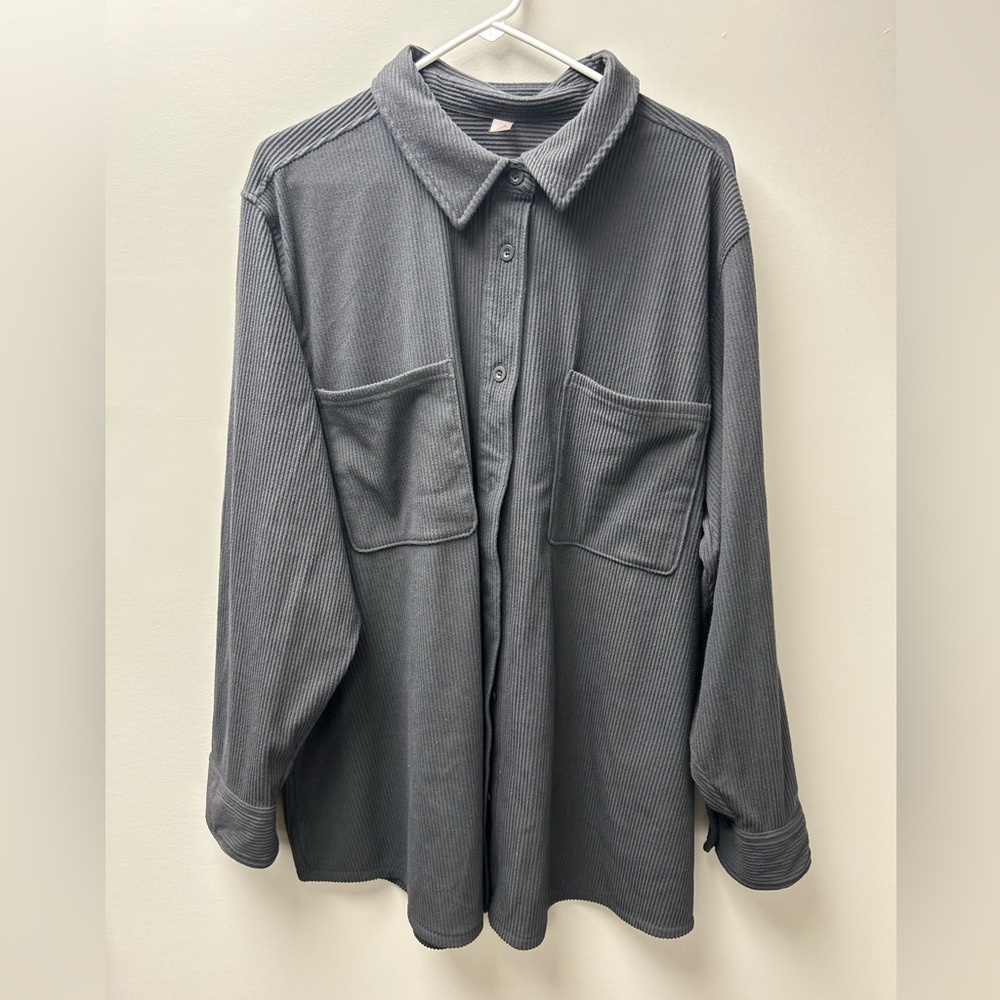 Hyba‎ Women’s Ribbed Dark Grey Button Up Shacket